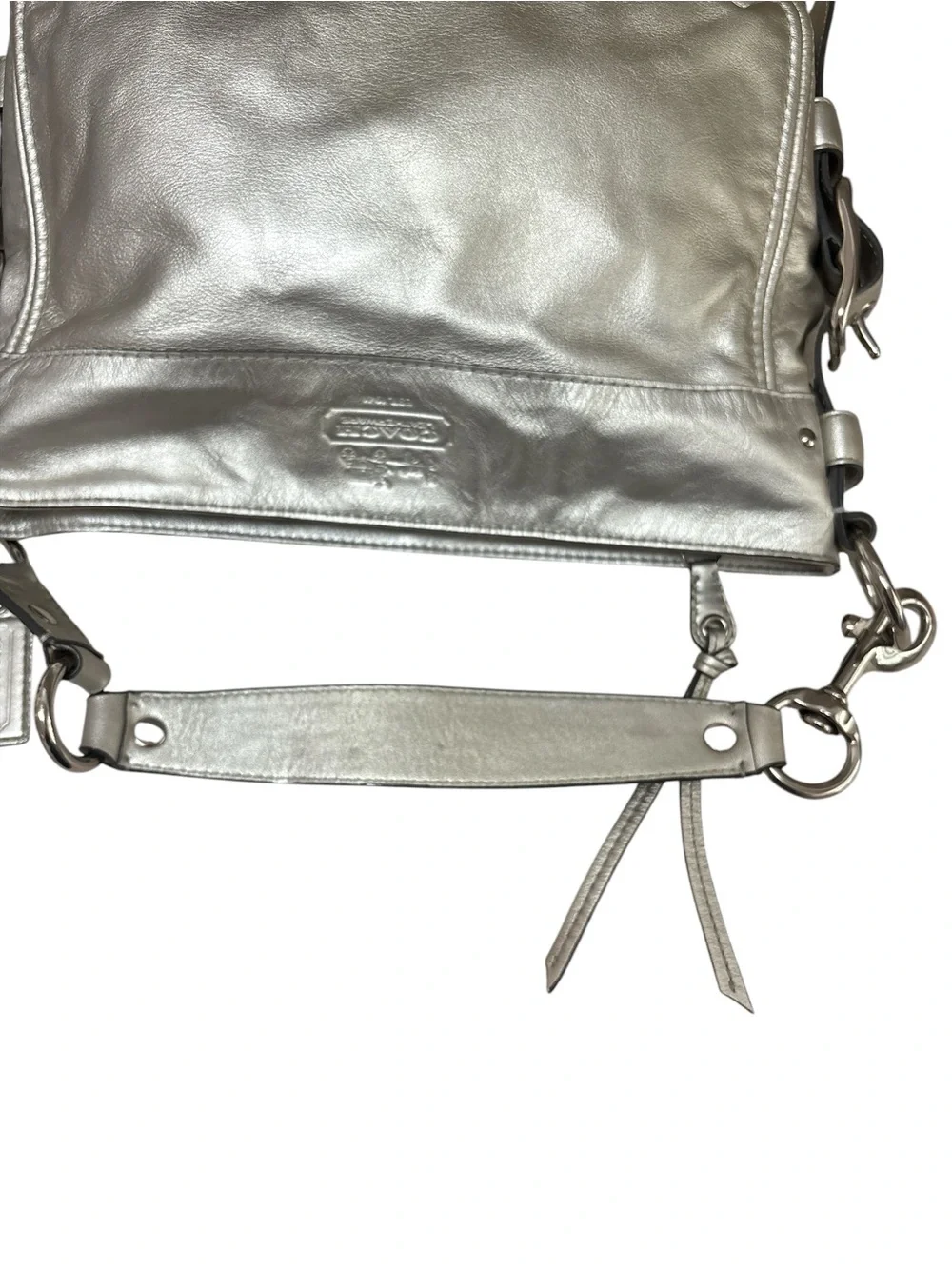 Y2K Coach Metallic Silver Leather Zoe Hobo Bag - Picture 13 of 13